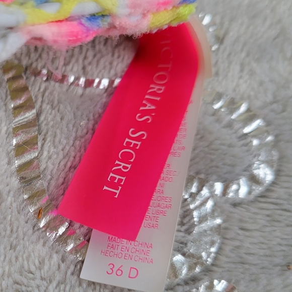 Victoria's Bombshell Add 2 Cups Bikini Top White Pink Yellow Eyelet Lace 36D - Picture 7 of 8